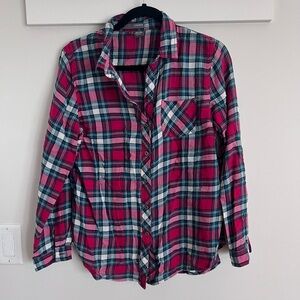 Sandra Red Plaid Snap Down Flannel Pattern Long Sleeve SZ M
